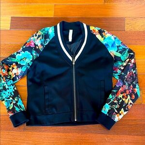 Mural Floral Sleeve Bomber Jacket